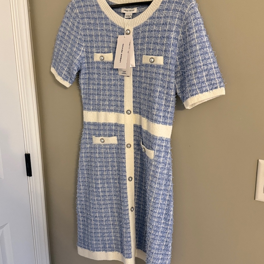 Light Blue & White Knit Cardigan Dress - Picture 2 of 3